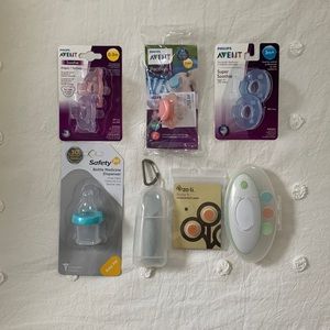 NWT Pacifiers, NWT Medicine Dispenser, Baby Bum Travel Brush, Zoli Nail File